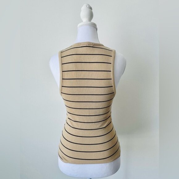 Beige and Black Striped High-Neck Tank Top ⚡️ - Picture 2 of 5